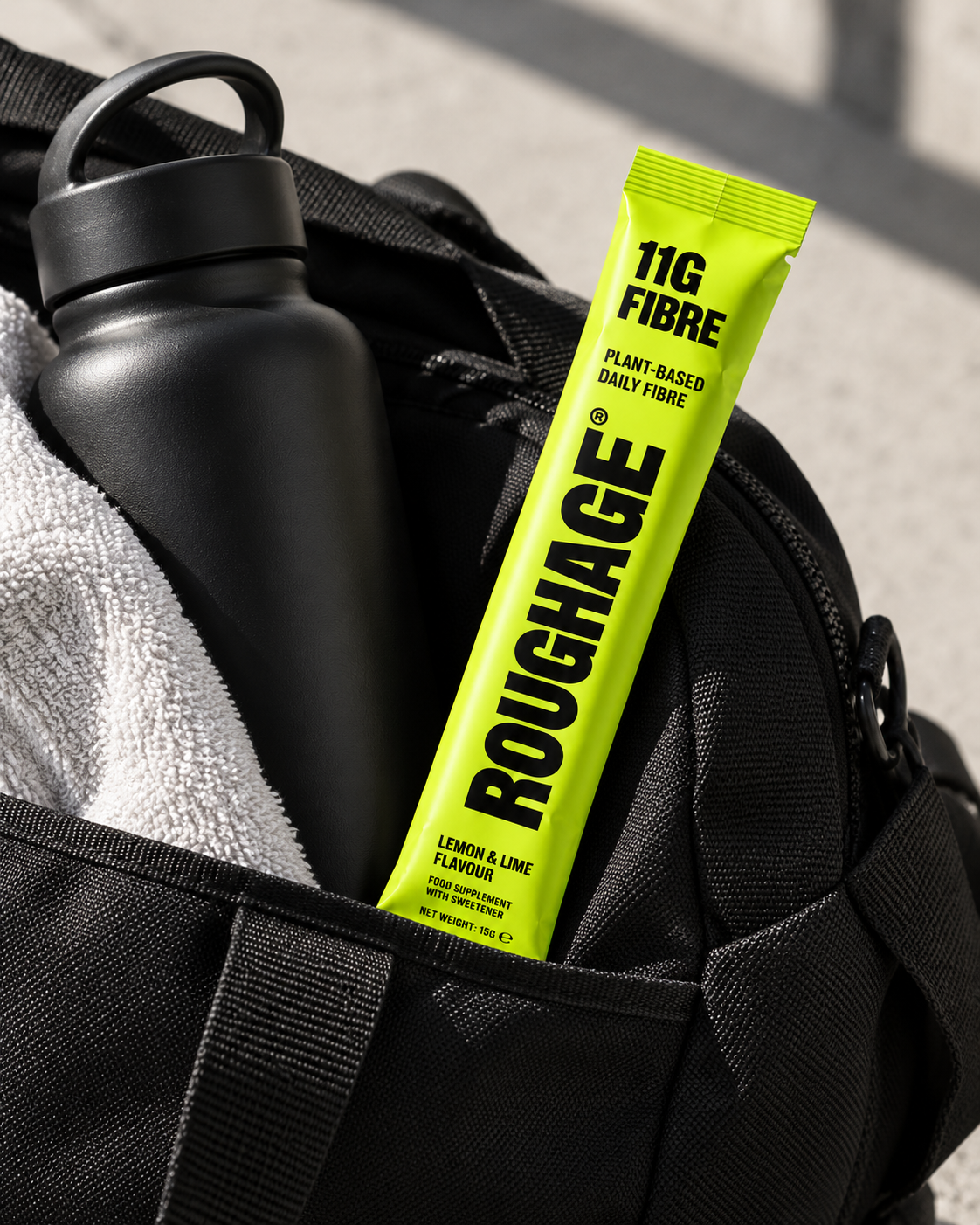 ROUGHAGE sachet in a gym bag
